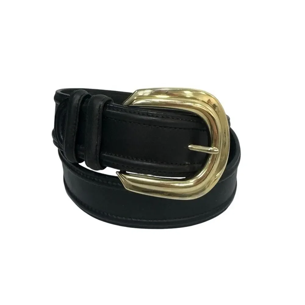 Brighton Black Leather Belt Solid Brass Buckle Size Medium Vintage 1991